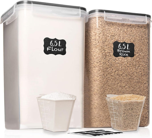 2 PC [7 Qt / 6.5L / 220 Oz] Large Food Storage Containers with Lids Airtight - BPA Free Clear Plastic Kitchen and Pantry Storage Containers for Cereal, Flour, Sugar, Rice