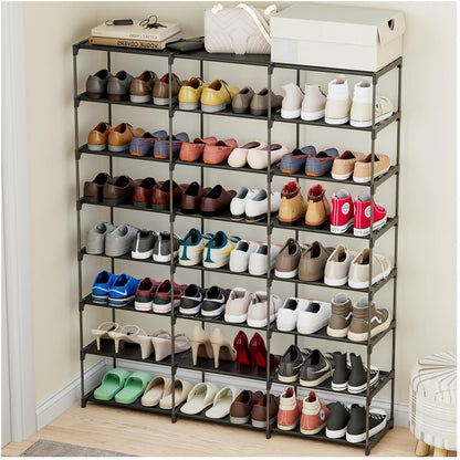 SMILHELTD Large Shoe Rack 3 Row 8 Tier Sneaker Storage Organizer 48 Pairs | Metal Tiered Plastic Shelves Dust-Proof Mats, Space Saving Oganization for Garage Closet, DIY Assembly, 49.2"W x 50.8"H