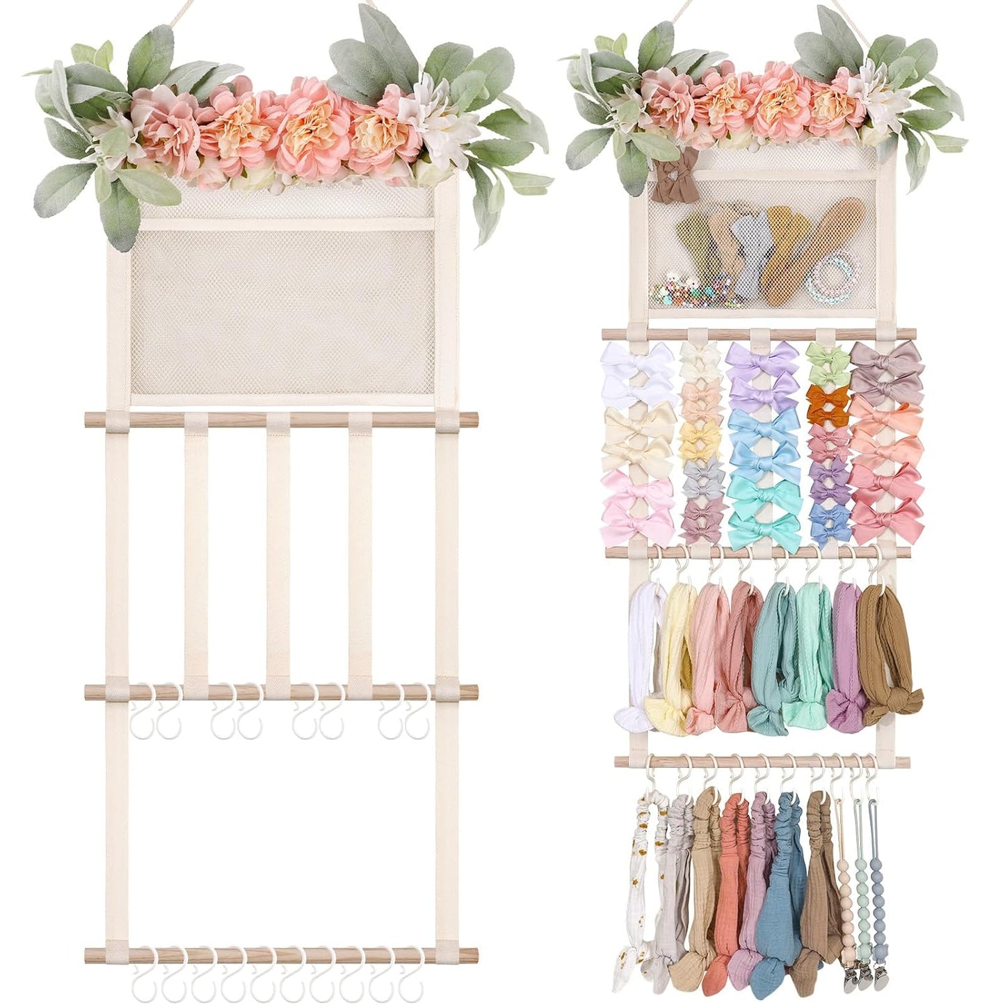 POVETIRE Headband Holder Hair Bows Organizer for Girls, Hair Accessories Display Storage Wall Hanging Decor for Baby Nursery Toddler Girls Room
