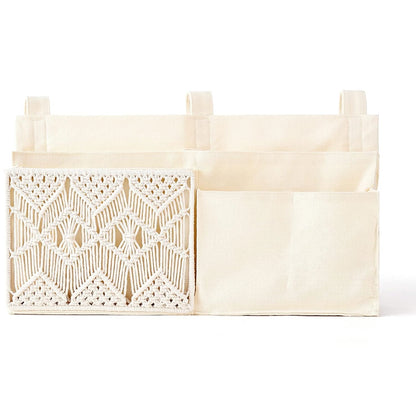 Mkono Bedside Caddy, Macrame Bunk Bed Hanging Organizer, 7 Pockets Ivory | Dorm Room Essentials, Boho Storage Bag, Remote Books Magazines Phone Snacks Drinks Holder, Bedroom Nursery Loft Baby Bed Rail