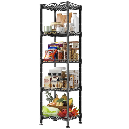 5 Tier Storage Shelf, Metal Wire Shelving Unit, Bl... (Black | Metal)