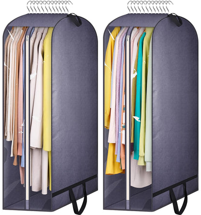 10" Gusseted Clear Garment Bags for Hanging Clothes Storage, 43" Suit Bags for Closet Storage with Handles, Garment Covers for Coats, Jackets, Sweaters (2 Packs, Grey)