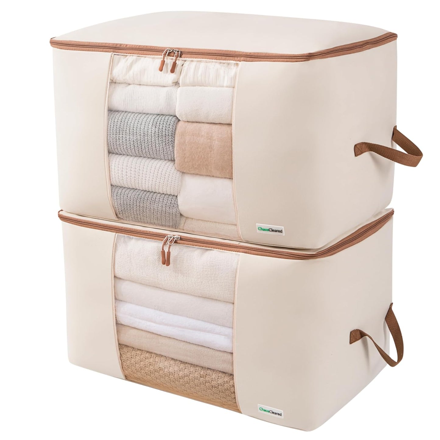 Canvas Storage Bags Designer Organizer for Comforters 2 Pack – Seasonal Storage for Pillows, Blankets, Linens & Garments – Foldable Design with Zip & Window, Moth-Proof Space Saver