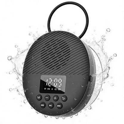 AGPTEK Bluetooth 5.4 Shower Radio Speaker, Waterproof Bathroom FM Radio | 12H Long Playback Time, Suction Cup & Lanyard, LCD Screen Display, Handsfree Calling, Storage Card Playback (Black)