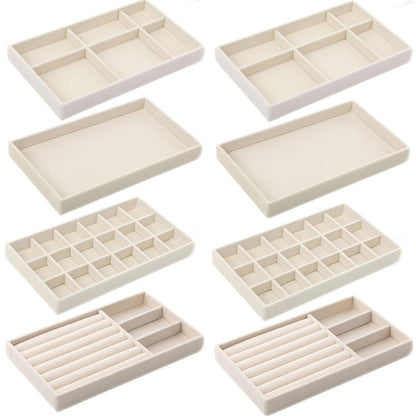 8 Pcs Small Velvet Jewelry Trays Stackable Drawers Organizer Inserts Divided Display Trays for Earring Ring Necklace, Beige