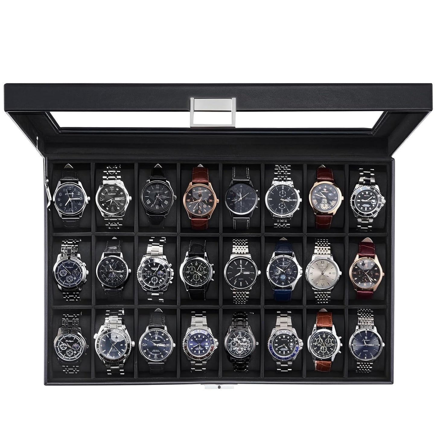 ProCase Watch Box for Men, 24 Slot Display Case with Real Glass Lid | Premium Storage Holder Organizer with Removable Pillows, Gift for Dad & Father's Day & Watch Collectors