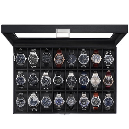 ProCase Watch Box for Men, 24 Slot Display Case with Real Glass Lid | Premium Storage Holder Organizer with Removable Pillows, Gift for Dad & Father's Day & Watch Collectors