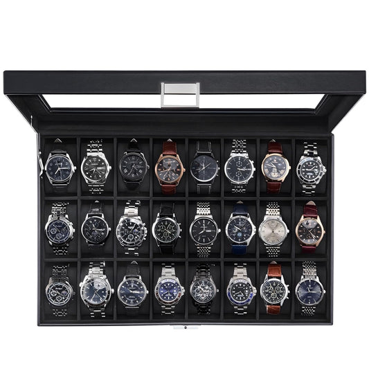 ProCase Watch Box for Men, 24 Slot Display Case with Real Glass Lid | Premium Storage Holder Organizer with Removable Pillows, Gift for Dad & Father's Day & Watch Collectors