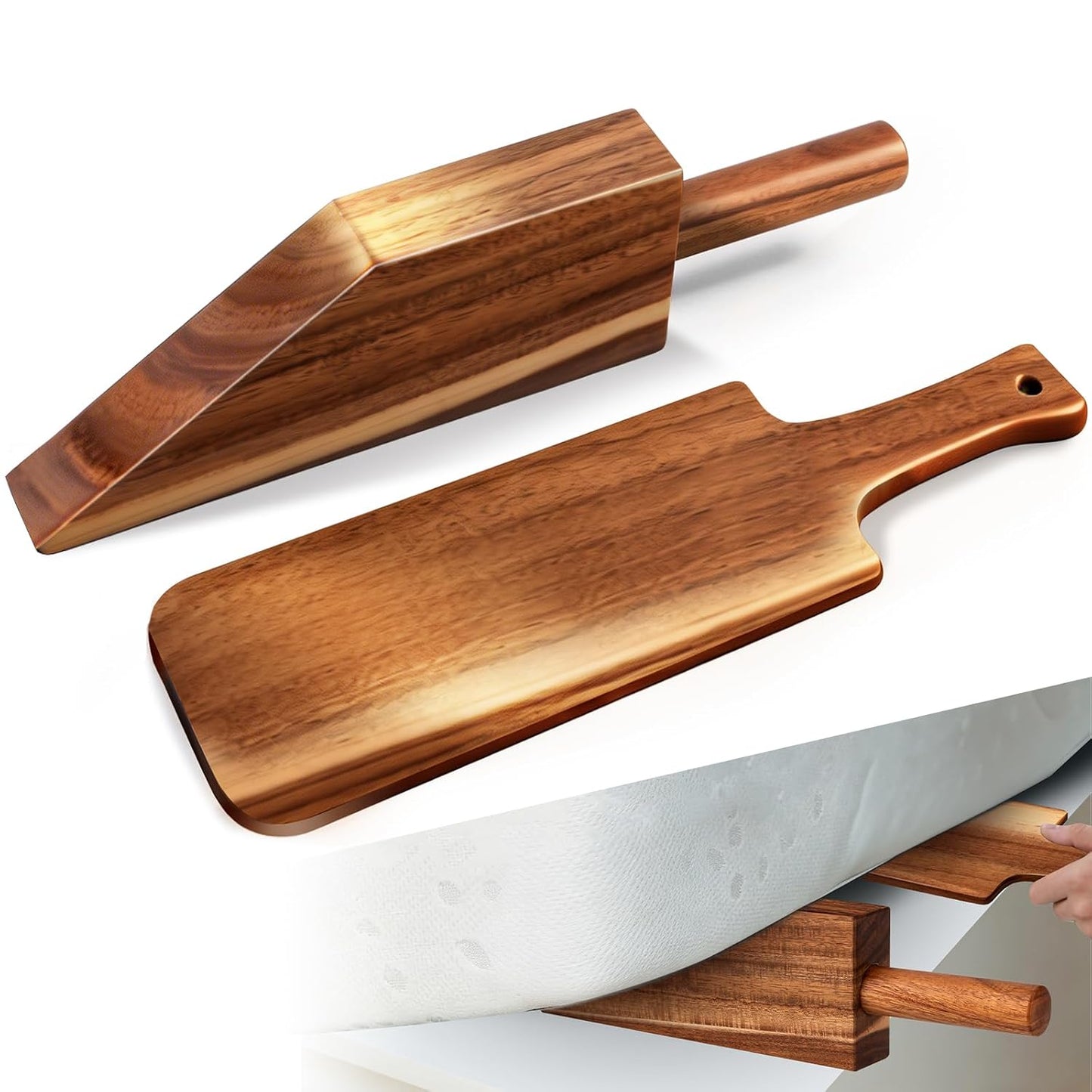 2PCS Mattress Lifter and Bed Sheet Tucker Tool Set, Upgraded Acacia Wood | Mattress Lifter Wedge and Bed Maker Tool, Reusable, Comfort Grip and Lever-Action Lift for Tuck Sheets or Bed Skirts