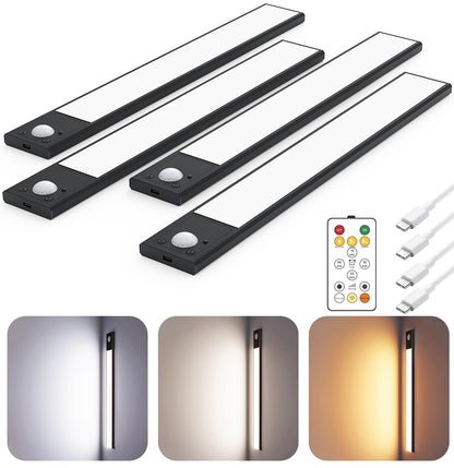 12" Under Cabinet Lighting Wireless, Remote, Motio... (4 Count | Black_12inch | Aluminum)