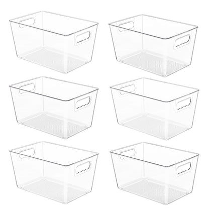 YIHONG 6 Pack Clear Storage Bins, Pantry Organizer Bins with Handle, Large | Plastic Bins, Pantry Storage Containers for Kitchen, Freezer, Cabinet, Closet, Bathroom, Under Sink Organizers and Storage