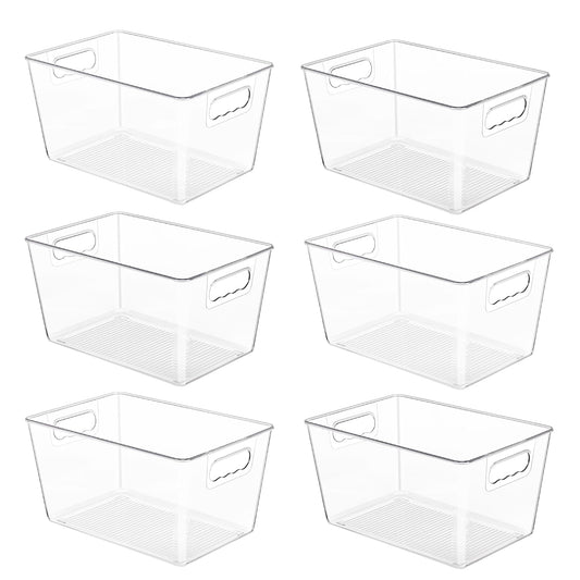 YIHONG 6 Pack Clear Storage Bins, Pantry Organizer Bins with Handle, Large | Plastic Bins, Pantry Storage Containers for Kitchen, Freezer, Cabinet, Closet, Bathroom, Under Sink Organizers and Storage