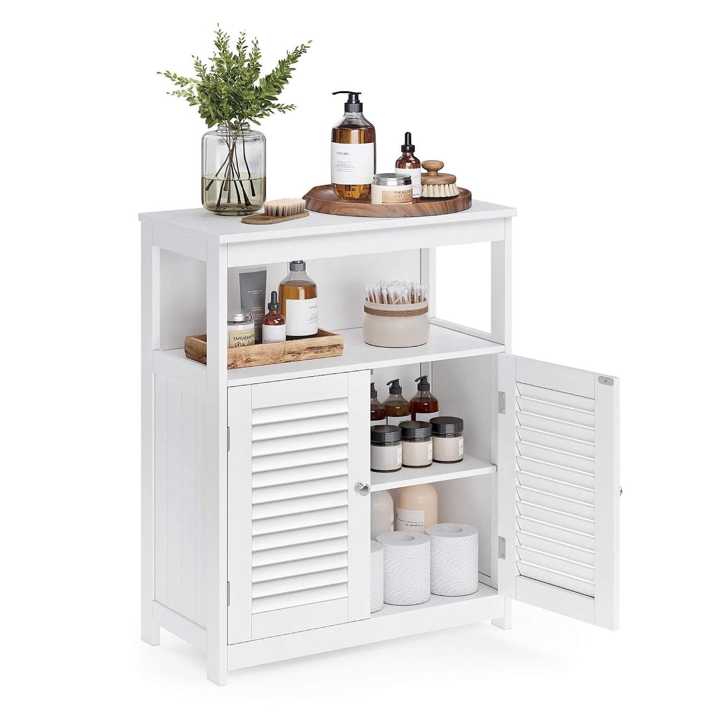 VASAGLE Bathroom Floor Cabinet, Bathroom Storage Cabinet, Freestanding, with Double Shutter Doors and Adjustable Shelf, for Living room, Entryway, Kitchen, White UBBC40WTV1
