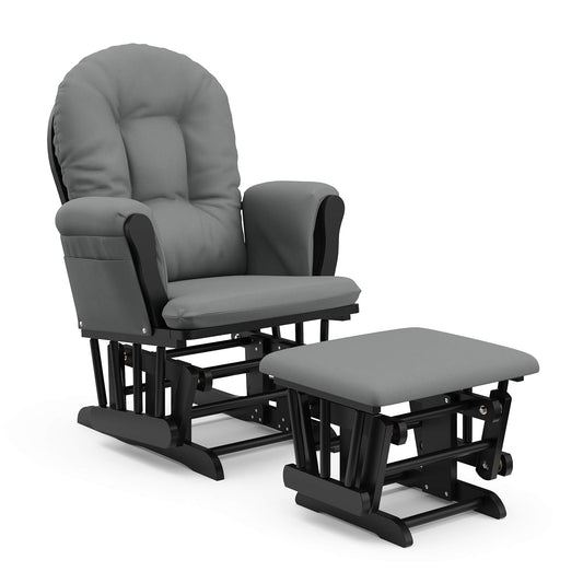 Premium Hoop Glider & Ottoman, Black with Gray (Black With Gray | Polyester, Wood)