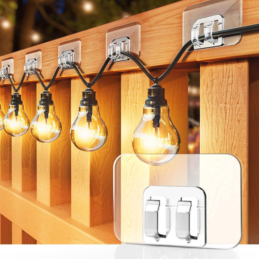 Hooks for Outdoor String Lights - 100 Pack with Ad... (Transparently | Acrylic)