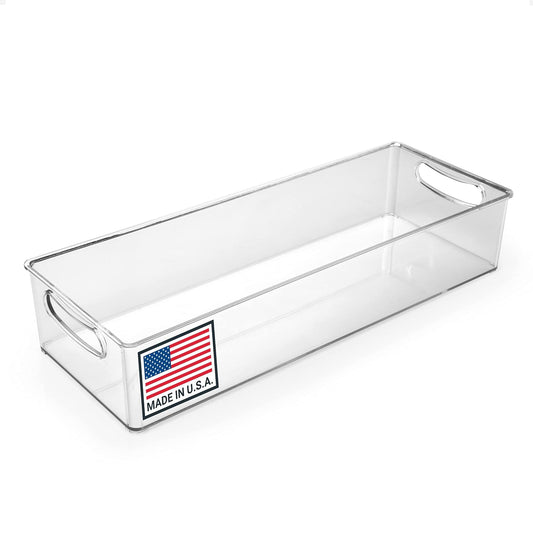 Clear Refrigerator Organizer Bin with Handles — 15... (Clear | Plastic)