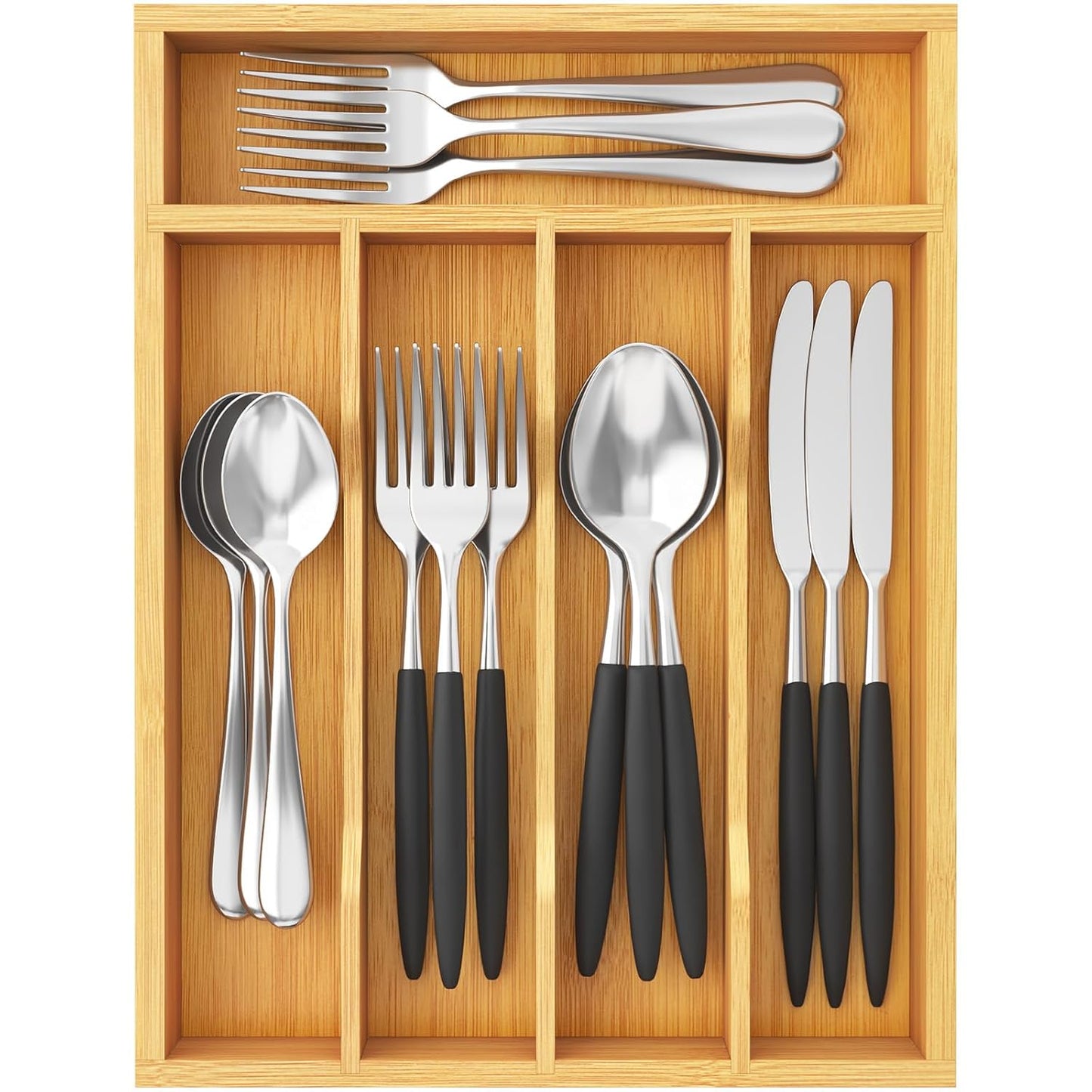 Lifewit Silverware Drawer Organizer, Utensil Tray for Kitchen, Flatware and Cutlery Holder, Storage for Spoons Forks Knives, 8.6 x 12.5", Natural
