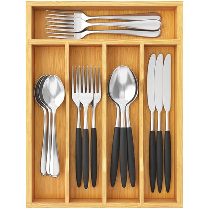 Lifewit Silverware Drawer Organizer, Utensil Tray for Kitchen, Flatware and Cutlery Holder, Storage for Spoons Forks Knives, 8.6 x 12.5", Natural