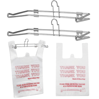 Lounsweer 2 Pcs Plastic Grocery Bag Holder with 50 Pcs Bags, T-shirt Sack Organizer Rack Hanging Holder, Storage Organization Accessories for Grocery Store Supermarket Restaurant Business
