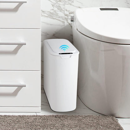 Cesun Automatic Small Bathroom Trash Can with Lid, 2.6 Gallon, White | Motion Sensor, Plastic, Touchless, Odor Control, Smart Garbage Can, Battery Operated, Manual Button, for Office/RV/Bedroom