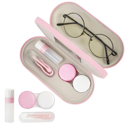 Eyeglass Case Double Sided Travel Size Portable Contact Lens Box 2 in 1 | Multifunction With Tool for Daily Outdoor Office