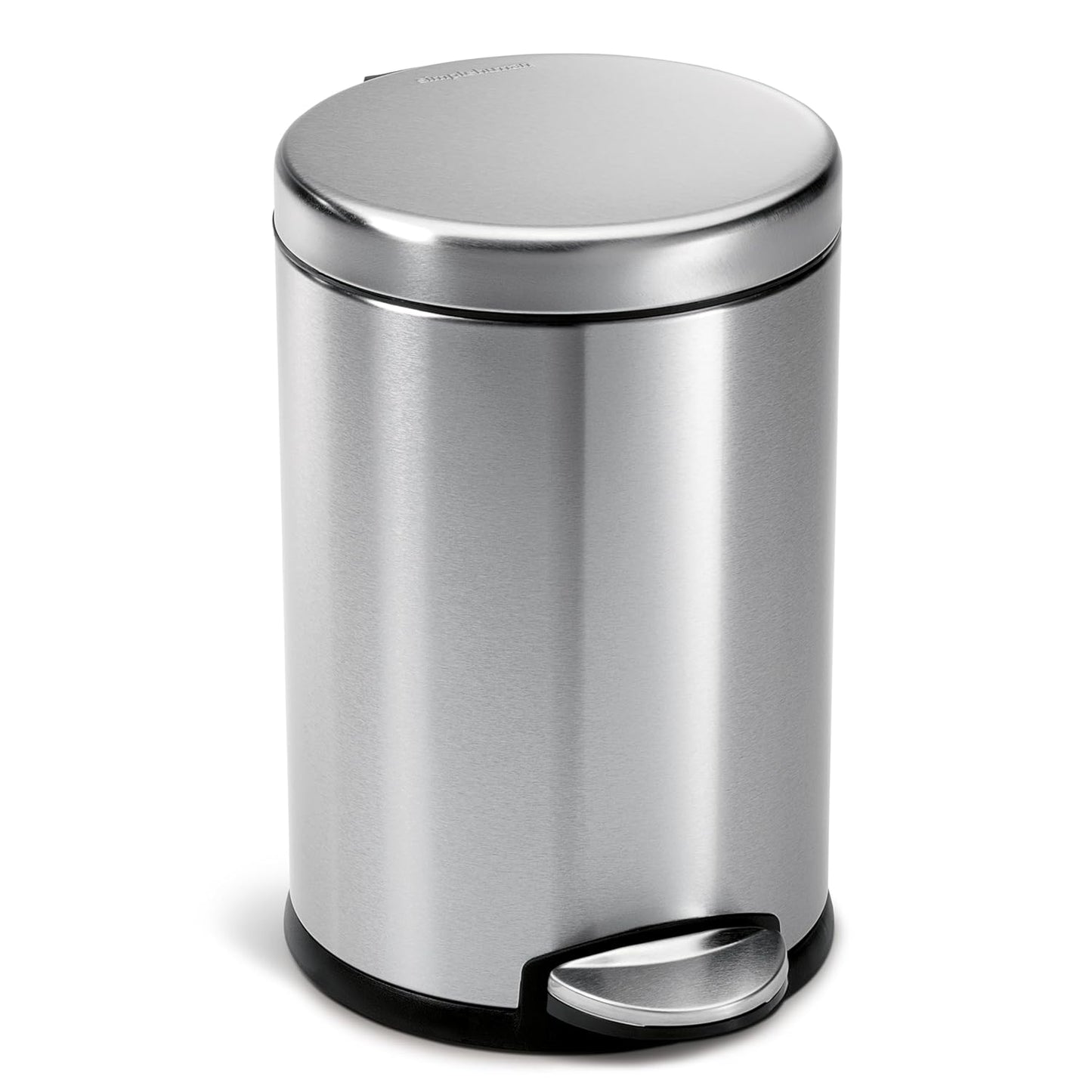 simplehuman Round Step Can, 4.5L / 1.2 Gallon Compact Bathroom Trash Can, 150,000-Step Pedal, Lid Shox® Silent Close, Removable Inner Bucket, Brushed Stainless Steel