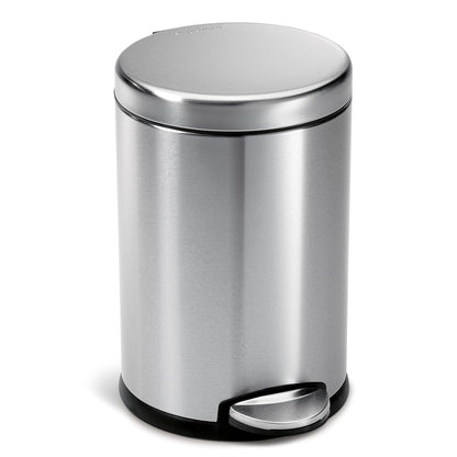 simplehuman Round Step Can, 4.5L / 1.2 Gallon Compact Bathroom Trash Can, 150,000-Step Pedal, Lid Shox® Silent Close, Removable Inner Bucket, Brushed Stainless Steel