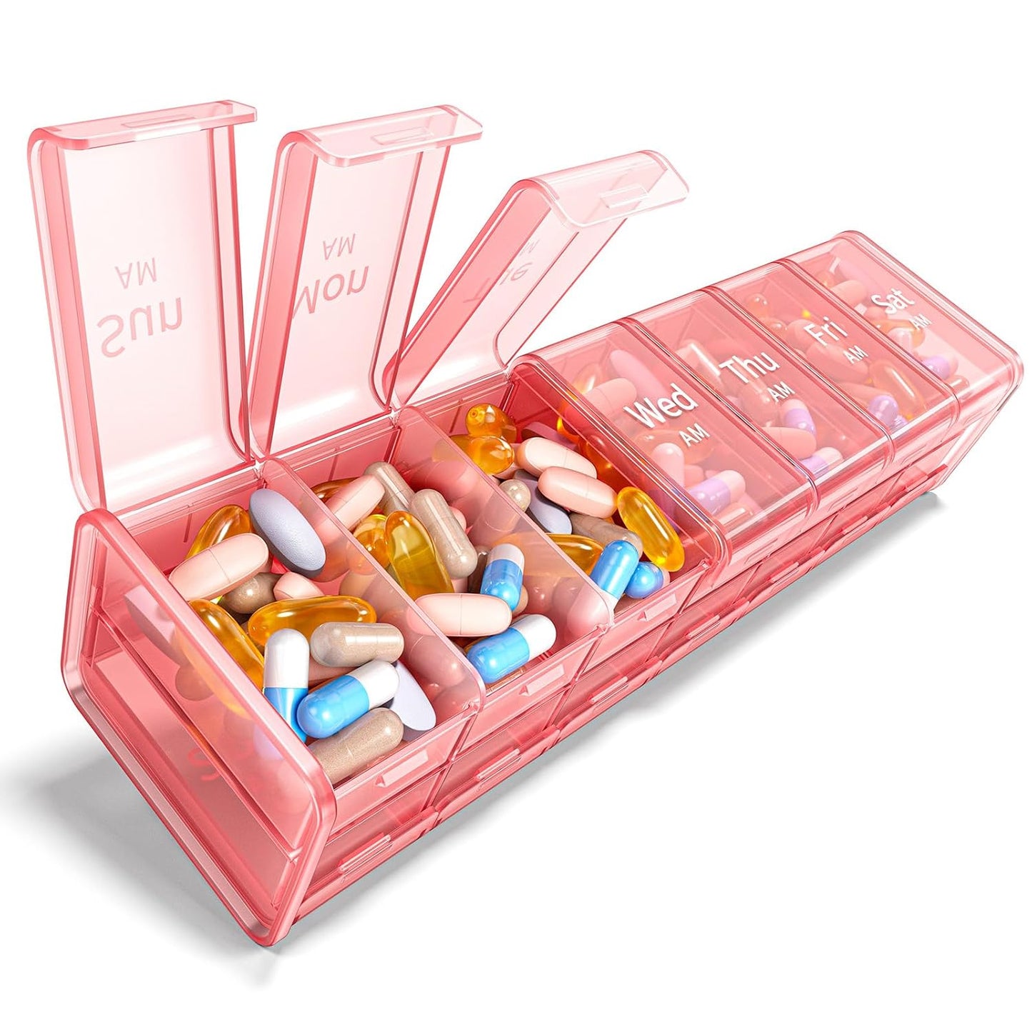 Zoksi Extra Large Weekly Pill Organizer 2 Times a Day, XXL Pill Box 7 Day | Large Compartments with AM PM, 180°Easy-Open Lids, Caregiver-Friendly, BPA-Free Medicine Case for Vitamins & Supplements
