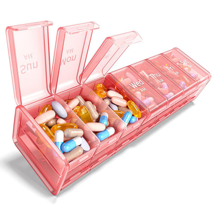 Zoksi Extra Large Weekly Pill Organizer 2 Times a Day, XXL Pill Box 7 Day | Large Compartments with AM PM, 180°Easy-Open Lids, Caregiver-Friendly, BPA-Free Medicine Case for Vitamins & Supplements