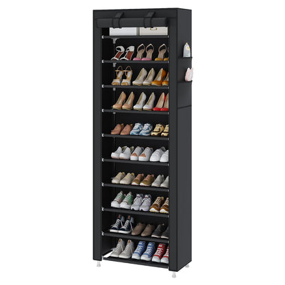 UDEAR 10-Tier Shoe Rack Organizer for Entryway with Dustproof Cover,Black | Free Standing,Shoe Shelf for Closet,Garage,Dorm,Large Capacity,Front Door Entrance, Vertical Tall Narrow Shoe Rack