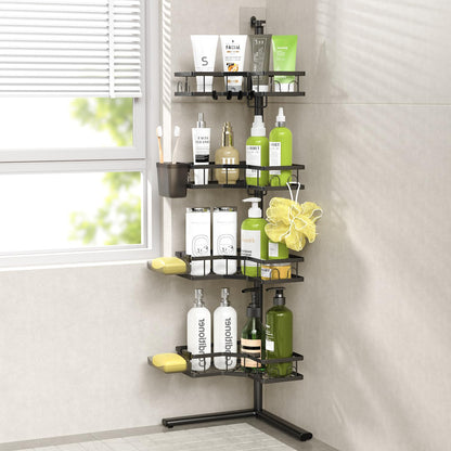 Standing Corner Shower Caddy - 4-Tier Rustproof Adjustable Shower Shelves | Floor Standing Shower Organizer Rack, No Drill Corner Shower Shelf for Bathroom, Apartments and Renters
