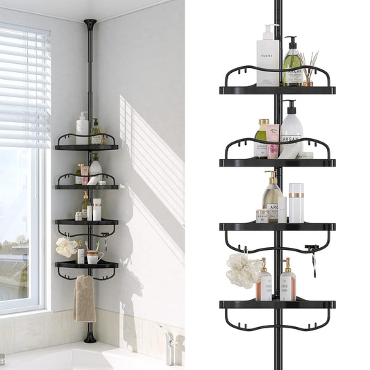 Corner Shower Caddy Tension Pole - Heavy Duty Floo... (Black | Stainless Steel)