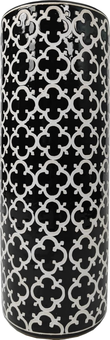 24''H Porcelain Ceramic Umbrella Stand Umbrella Holder | Modern Style Umbrella Bucket Floor Vase for Storaging Canes Walking Sticks for Entryway Indoor 24‘’High Black&White
