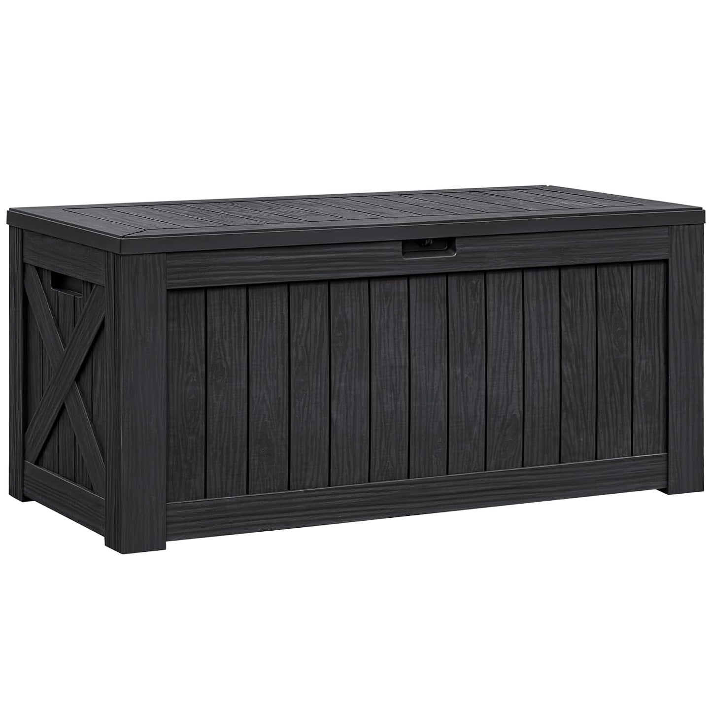 Flamaker Resin Deck Box 120 Gallon Waterproof Large Outdoor Storage Box | Indoor Imitation Wood Resin Plastic Delivery Box for Patio Furniture Garden Tools and Pool Deck Chest