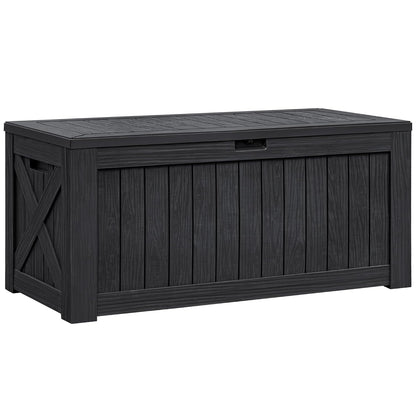 Flamaker Resin Deck Box 120 Gallon Waterproof Large Outdoor Storage Box | Indoor Imitation Wood Resin Plastic Delivery Box for Patio Furniture Garden Tools and Pool Deck Chest