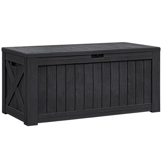 Flamaker Resin Deck Box 120 Gallon Waterproof Large Outdoor Storage Box | Indoor Imitation Wood Resin Plastic Delivery Box for Patio Furniture Garden Tools and Pool Deck Chest