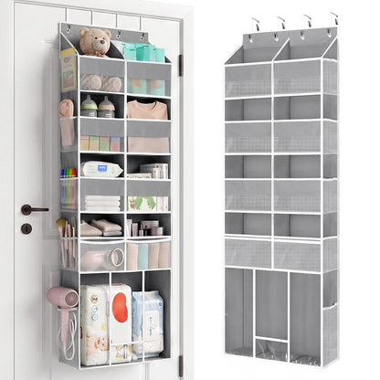 Yecaye Over the Door Organizer 5-Shelf, Behind the Door Storage 80lbs Capacity with Extra Large Pocket, Back of Door Organizer and Storage for Baby Nursery Bedroom Dorm Bathroom RV, Grey