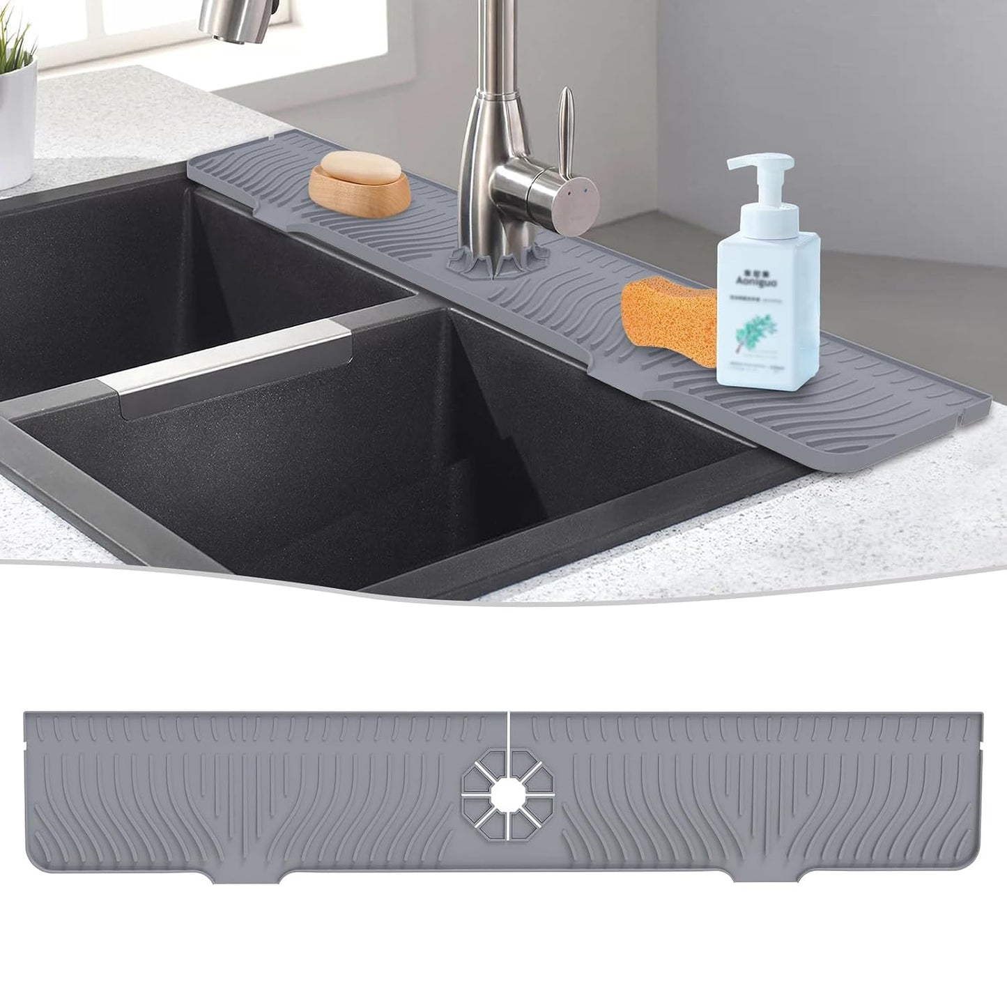 Derlights 33 inch Sink Splash Guard Mat, Silicone...