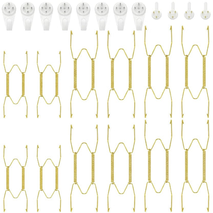 Hotop 12 Pieces Plate Hangers for Wall Stainless Steel Wire Invisible Heavy Duty Plate Hangers Display Holders with 12 Pieces Hooks for Wall Decorative(6/8/10 Inch,Gold)
