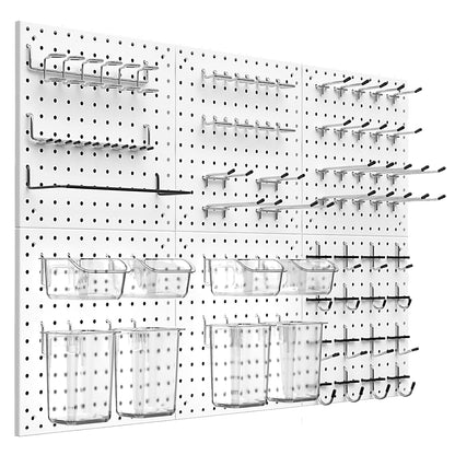 Peg Board Kit, Includes Pegboard and Accessories,with Hooks and Bins,Peg Board Wall Organizer for Office,Ornaments Display,Crafts Organization (129, White)