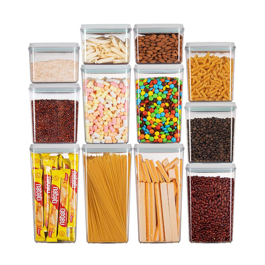 Pop Airtight Food Storage Containers with Lids for Kitchen Pantry Organizing Stackable Container for Cereal Snack Flour Sugar Coffee Spaghetti -12 Pcs(1.2, 2.0, 2.7, 3.3qt)*3