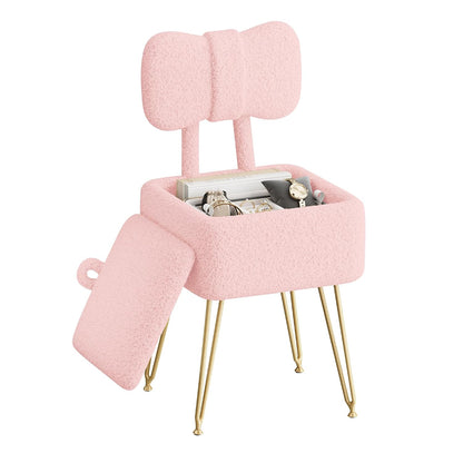Small Vanity Stool Chair with Storage and Foldable Back, Pink