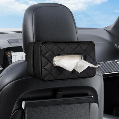 Car Tissue Holder - Standard Pu Leather Napkin Holder for Backseat, Extra Large Organization Fits 120-230 Tissues Per Box, 9.84'' X 4.72'' X 5.91'', Black