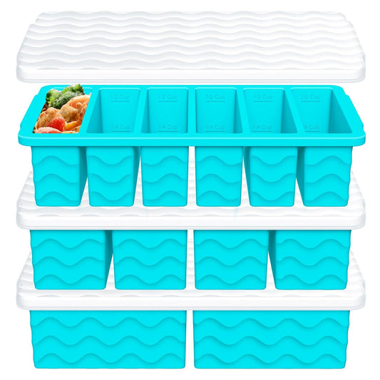 3-Pack Silicone Freezer Trays with Lid, Soup Freezer Container Molds | 2 Large 2-Cup, 4 Medium 1-Cup, 6 Small 1/2-Cup, BPA Free, Ice Cube Tray for Soup, Stews, Sauces, Meal Prep, Broth, Leftovers