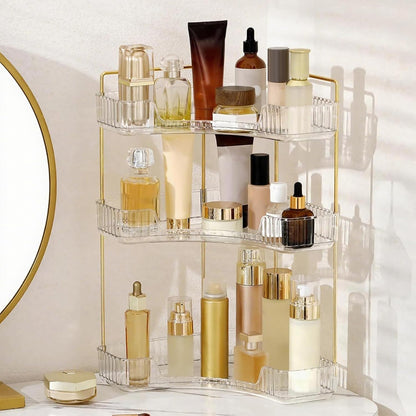 INVSSENE Corner Bathroom Countertop Organizer, Vanity Trays for Counter, Makeup Organizers, Perfume Tray, Kitchen Spice Rack, (Clear, 3 Tiers)