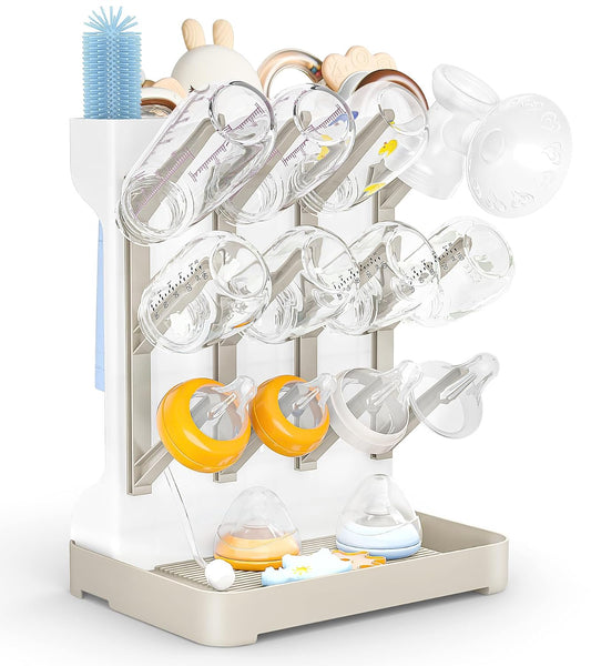 Baby Bottle Drying Rack: Space Saving Vertical Bot... (Beige | Polypropylene)