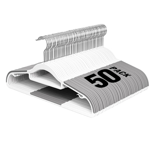Plastic Hangers 50 Pack, 16.5" Non-Slip Clothes Hangers Heavy Duty | with 360° Swivel Hook, 0.2" Slim Space-Saving Organizers for Coats, Pants, Suits, Shirts, White & Dark Gray