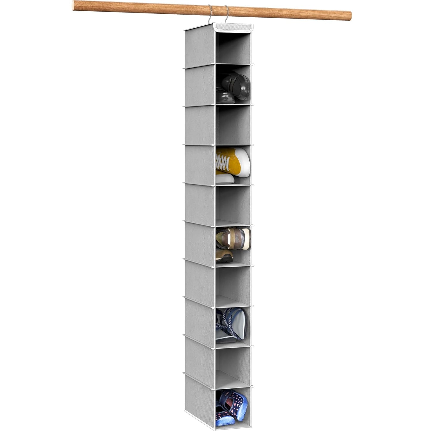 Simple Houseware 10 Shelves Closet Hanging Shoe Organizer, Gray | Dual Metal Hooks, Holds Up to 20 lbs, for Narrow Space