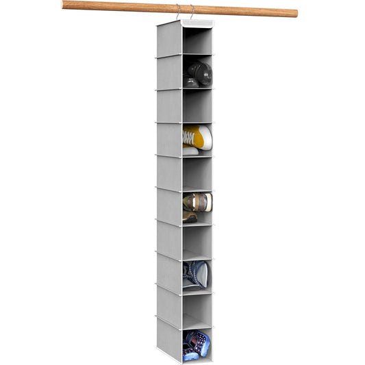 Simple Houseware 10 Shelves Closet Hanging Shoe Organizer, Gray | Dual Metal Hooks, Holds Up to 20 lbs, for Narrow Space