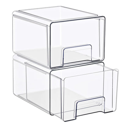 Sorbus Large Clear Stackable Storage Drawers – 2-Pack Plastic Organizer Bins with Handles – Pull-Out Stackable Drawers for Bathroom Closet, Medicine, Cabinet, Pantry Storage, Baby Bottle Organizer